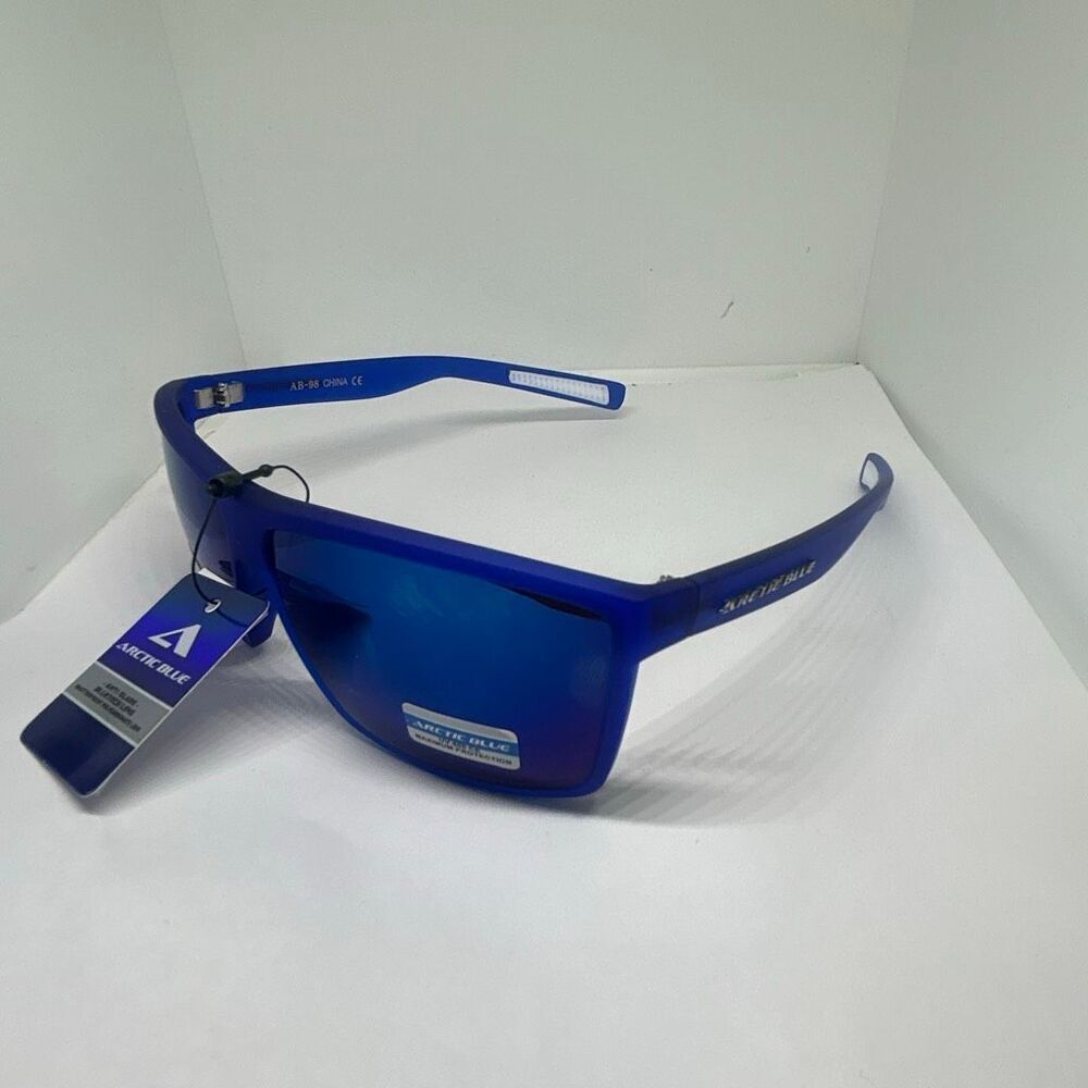 Arctic Blue Shield Wrap Sunglasses – Mirrored Blue Lens UV Protection Soft Frame